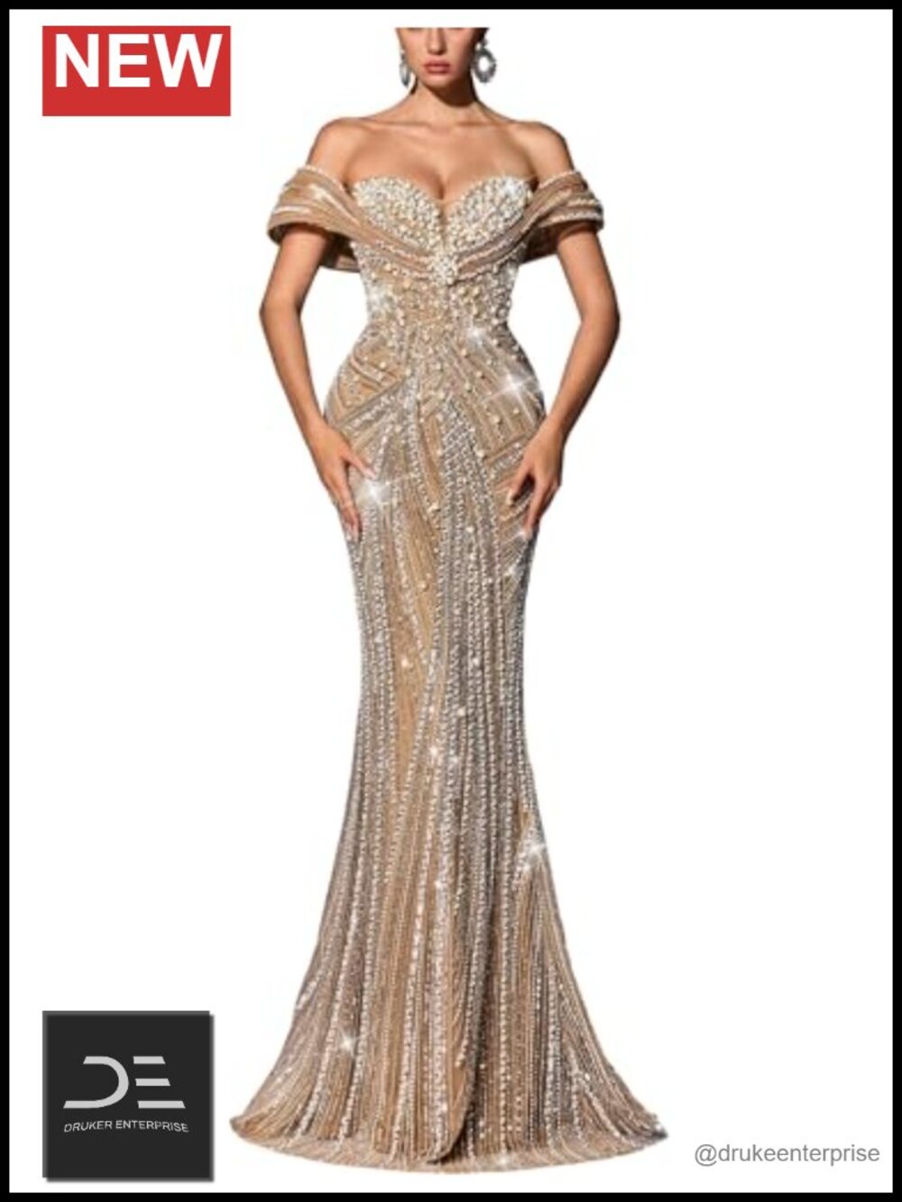 Sequin Beaded Mermaid Prom Dress Off Shoulder Formal Evening Gown